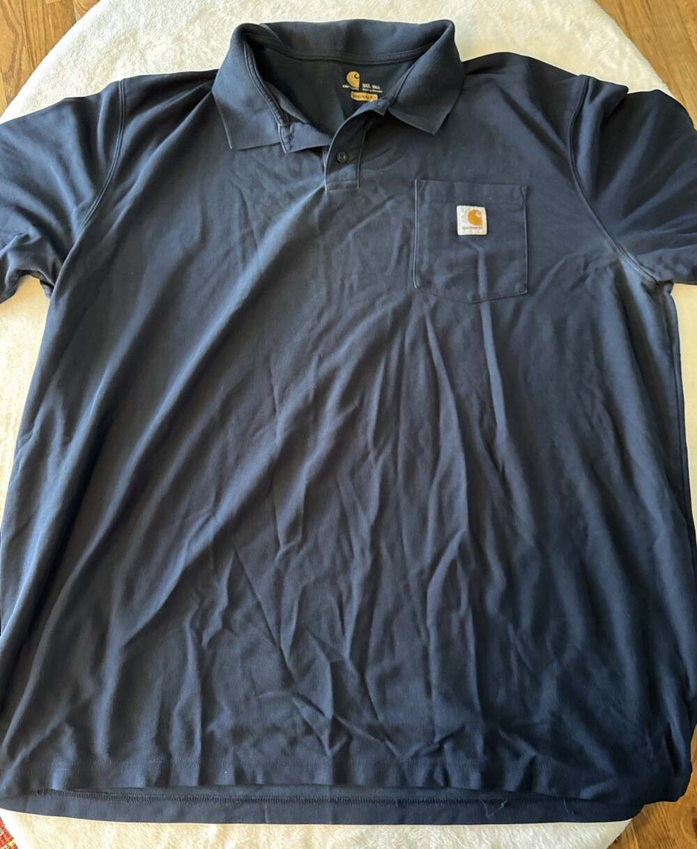 Carhartt Men’s Navy Big & Tall Polo 3XL Short Sleeve Pocket Logo Patch